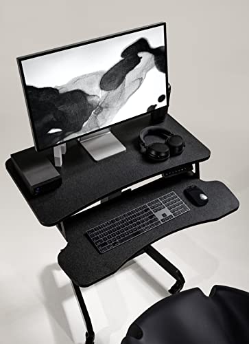 Mobile Desk Workstation with Electric Standing Desk, Keyboard Tray, Height Adjustable Computer Stand - Small Space Standing Desk on Wheels, Mobile Standing Desk Adjustable Height, Black - Image 5