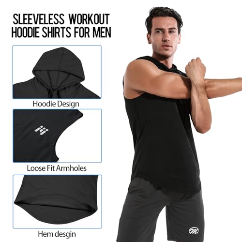 MEETWEE Herren Tank Top, Sportshirt mit Kapuze Ärmelloses Muskelshirts Fitness Sleeveless Shirt Atmungsaktiv Laufshirt Achselshirts Hoodie für Gym Running Training 5