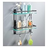 AIJALY Bathroom Glass Shelf,Aluminum Tempered Glass 0.34in Extra Thick Rectangular 2 Tier Storage Or