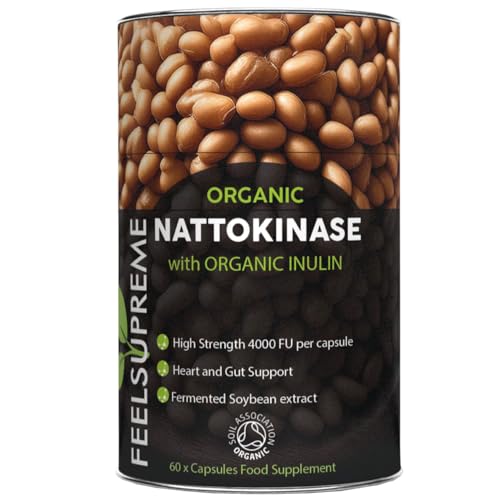 Feel Supreme - Organic Nattokinase with Inulin Supplement - for Cardiovascular and Digestive Support, Natural Enzyme and Prebiotic Fibre Supplement, Plant Based Heart Health Supplements - 60 Capsules