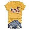 Womens Halloween Tshirt - Ghost Witch Hat Printed Tees Short Sleeve - Loose Fit Summer Clothes Top Holiday Costume Yellow 4XL #4