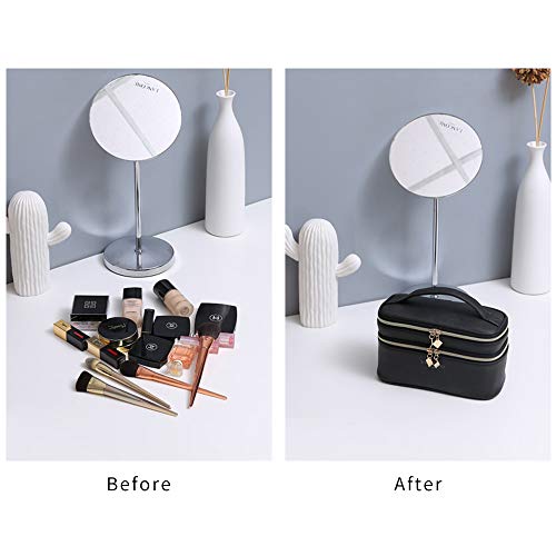 In Multifunction Dual Compartment Portable Waterproof Cosmetic Bag Travel Makeup Case With Handle -Two Storage Compartments Space Fits All Your Makeup And Lipstick Train Case For Womens #TOP4