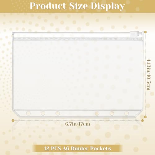 12 bolsos para fichário A6, envelopes de dinheiro com 6 furos para orçamento, pastas transparentes c