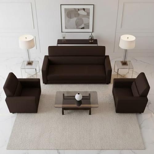 Image of FURNY Silva 5 Seater Leatherette 3+1+1 Sofa Set (Brown) | Premium Finish Durable | Comfortable Ideal for Living Room