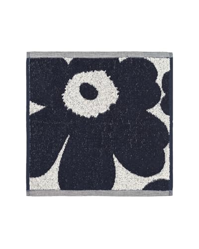 MARIMEKKO Unikko Terry Cotton Washcloth (Dark Blue) – Floral Patterned Washcloths – 12 in x 12 in
