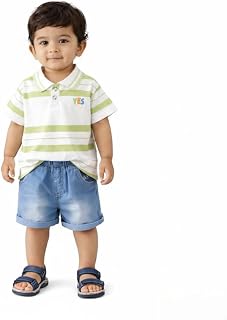 KidsGlow Boys Green Striped Cotton T-Shirt & Shorts Set Casual Summer Outfit Soft & Comfortable Kids Wear Price In India