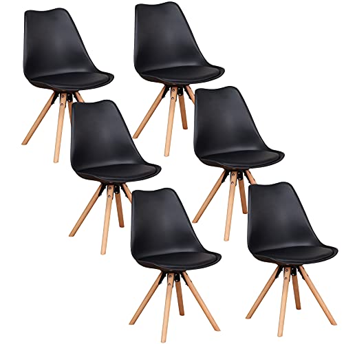 GrandCA HOME Holzgestell Esszimmerstuhl 4er/6er Set, aus Kunstleder Nordisch Design Stuhl, Küchenstuhl, Schminktisch (6er Set, Black) Cover