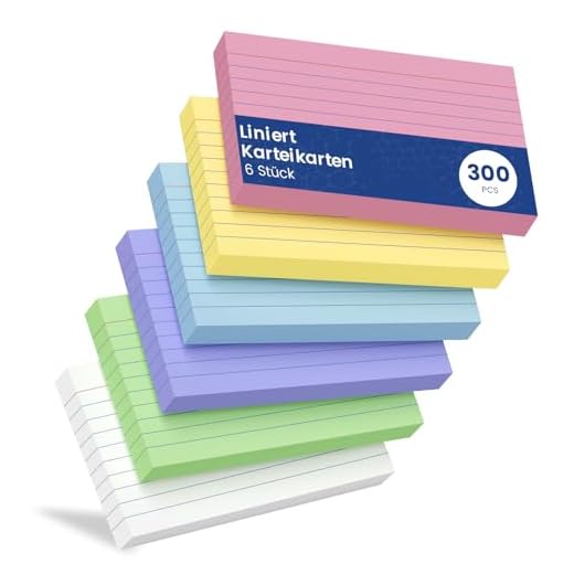 Karteikarten Liniert, 300 Stück A7 （7.62CM x 12.7CM）Farbige Lernkarten, Vokabelkarten, Karteikarten Beschriftbar Liniert Verdickter Karteikarte, Rezepte Vokabeln Flash Cards für Büro Schule Haus