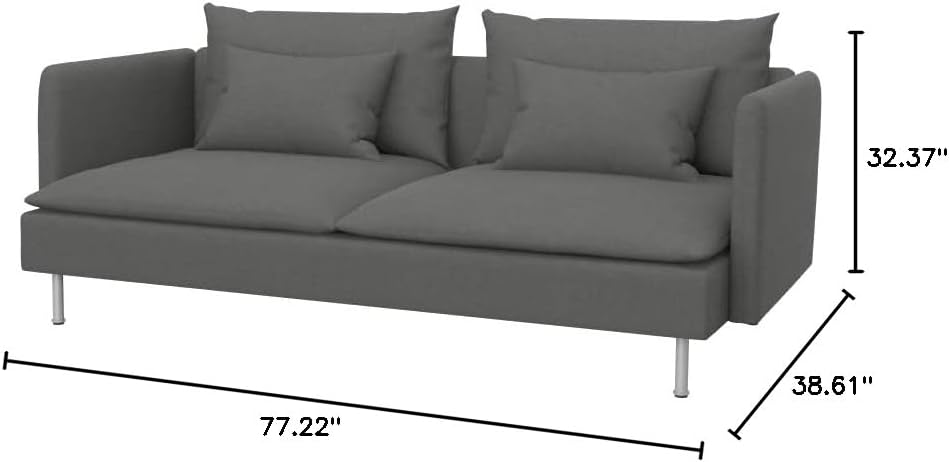 Soferia Replacement Compatible Cover for Söderhamn 3-Seat Sofa, Fabric Elegance Metal Grey
