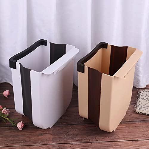 plastific Kitchen Over Cabinet Drawer Door Hanging Organizer Basket Balance Attach a Trash Waste Bin Box (Beige - Folding Trash Can)
