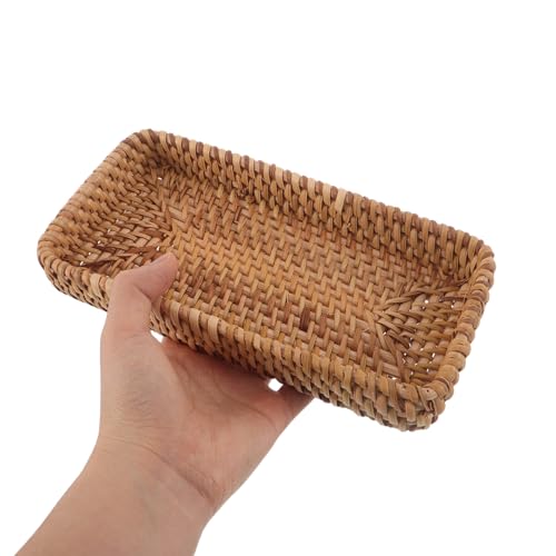 Bandeja tejida de ratán rectangular para organización y tocador 5
