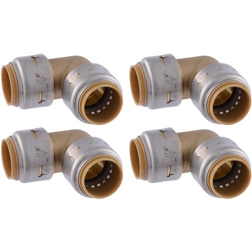 SharkBite Max 3/4 Inch 90 Degree Elbow, Pack of 4, Push to Connect Brass Plumbing Fitting, PEX Pipe, Copper, CPVC, PE-RT, HDPE, U256LFA by SharkBite - Used condition - US$29.20