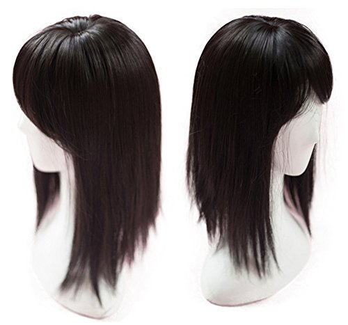 Women's Hair Toppers Clip in Top Hairpiece Toupee with Side Bangs for Thin Hair (Black Thick)