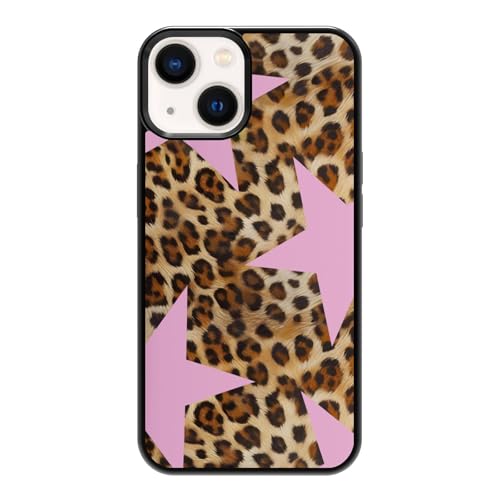 qizjio Pink Cheetah Print Phone Case Shockproof Protective Leopard Y2K Star Phone Cover for iPhone 14 Plus