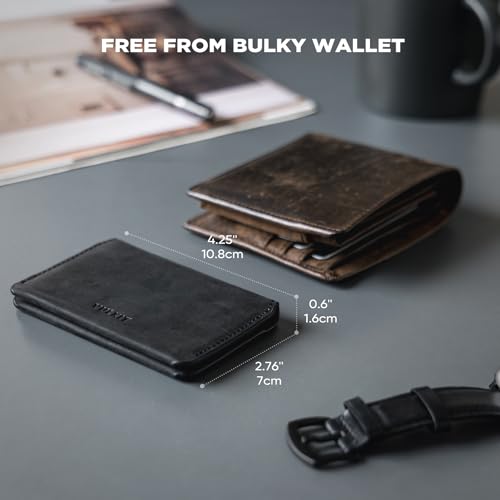 Image of VULKIT Slim Minimalist Card Holder RFID Blocking Leather Credit Card Holder Front Pocket Wallet Magnetic Closure, Handcrafted Cowhide Version
