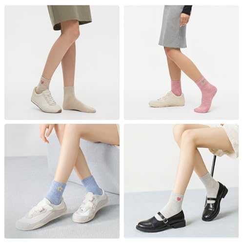 Image of 6 Pairs Women Cute Colorful Embroidered Cotton Casual Quarter Socks with Smile Face Valentine Heart Star Pattern
