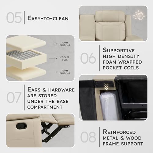Lexicon Top Grain Leather Match Manual Double Reclining Loveseat with Storage Console, Wall Hugger, Cup Holders, Power Outlets, Charging Ports for Living Room/Theater Seating, Easy Assembly, Beige by Lexicon - Image 3