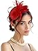 Fascinators Hats for Girls and Women Feather Tea Party Hats Wedding Mesh Hat with Headband and Clip Red