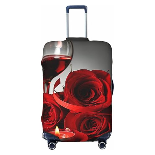 Red Rose And Wine Romantic Lovers Print Luggage Suitcase Covers Elastic Washable Luggage Protector Luggage Covers For Suitcase