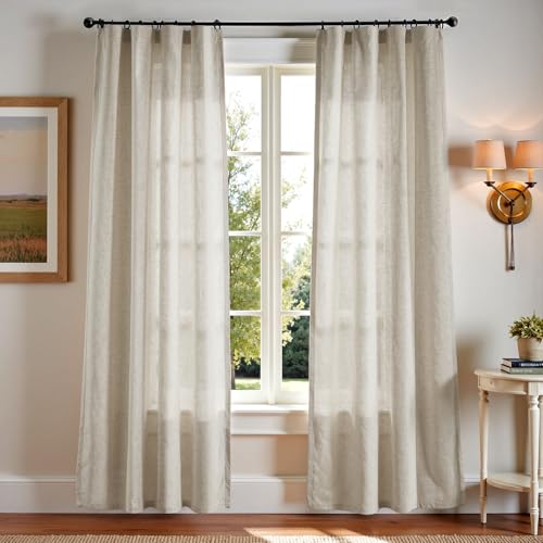 Image of jinchan Linen Curtains Light Filtering Back Tab 50x84 Inch 2 Panels