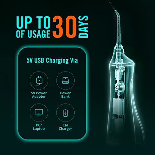 LF Water Dental Flosser for Teeth with 6 Jet Tips, 4 Modes, Professional Cordless Cleaner Picks for Teeth Cleaning, IPX7 Waterproof, Portable, Rechargeable Power Floss Oral Irrigator for Home Travel