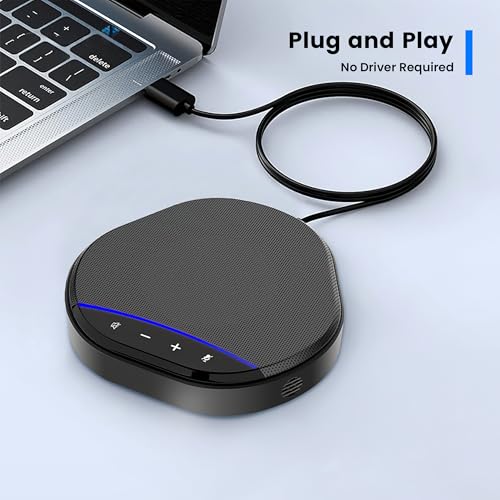 Image of Conference Speakerphone with 360 Voice Pickup, AI Noise Reduction & Echo Cancellation, USB Plug and Play Desktop Microphone Speaker for Zoom, Teams, Home Office & Online Meetings