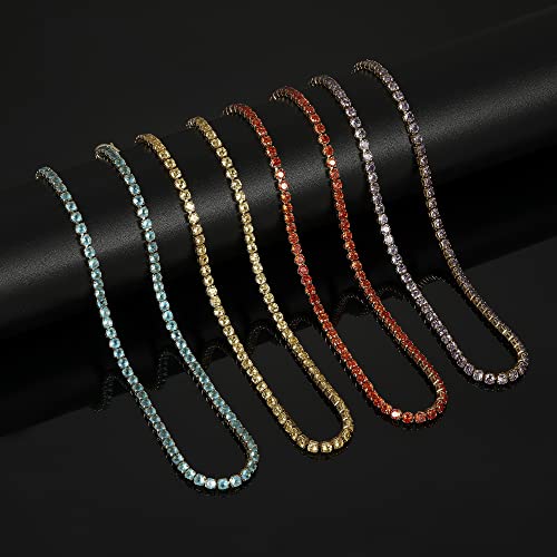 Choker Necklace For Women Simulated Iced Out Diamond Choker Necklace For Women,14K Gold Plated Cubic Zirconia Tennis Chain Necklace,March Birthstone Jewelry For Women #TOP4