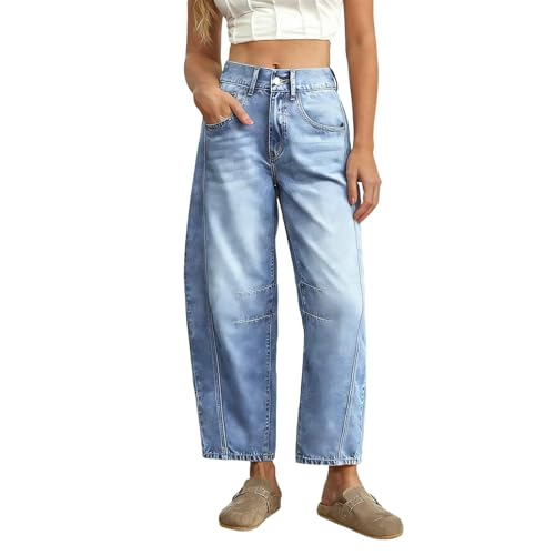 Jean baril pour femme jambe large boyfriend pantalon cheville en denim