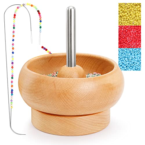 Tilhumt Bead Spinner For Jewelry Making, Wooden Spinning Bead Bowl With 2 Beading Needle And 3000 Seed Beads For Waist, Bracelets, Diy Seed Beads Crafting Project #TOP5