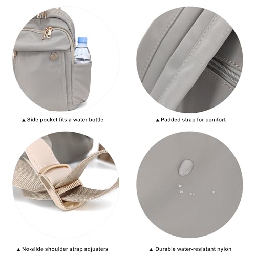 Image of M-ioi-M Compact Small Fashion Backpack Purse for Women,Chic Mini Daypack with Gold-Tone Hardware,Casual Minimalist Lightweight Water-Resistant Nylon Bag for Petite Women & Daily Essentials(Gray Beige)