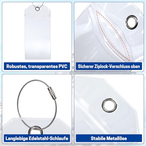 WISEPRO Lot de 6 étiquettes de bagage, pour croisière, 19 x 9 cm, transparentes, imperméables, avec bandes métalliques vissables, pour valise, sac de voyage et bagages – vue 4