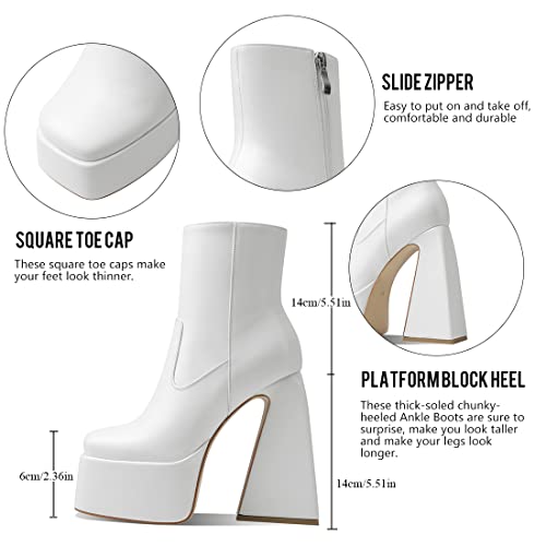 Goiphrri Womens Chunky Heel Ankle Boots Platform Block High Square Toe Zipper Punk Combat Motorcycle Mid Calf Boots For Women
