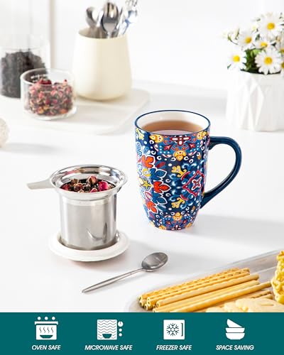 vancasso Teetasse mit Deckel und Sieb, 540ml Keramik Teetasse Groß, Schöne Tassen mit Siebeinsatz Für Losen Tee… – Ansicht 4