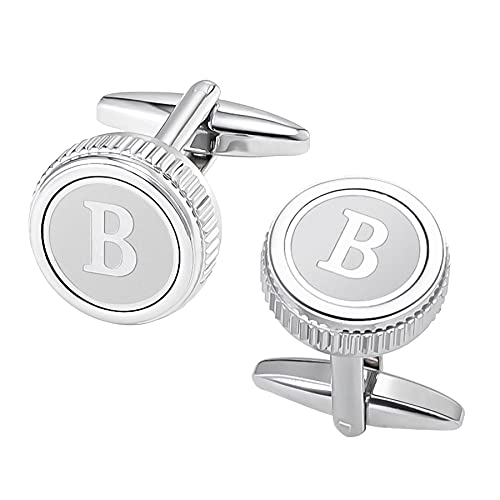 Hhgee 2 Pairs Cufflinks For Men Personalized Initial Stainless Steel Tuxedo Shirt Cuff Links Set Letter Alphabet A-Z Gift Product Name (B) #TOP3