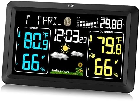 Weather Stations Wireless Indoor Outdoor Thermometer with Atomic Clock, Temperature and Humidity Weather Forecast Barometer with Sensor