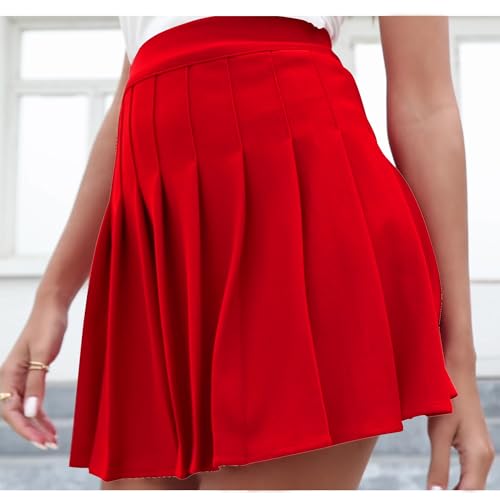 Image of Girstunm Women's Pleated Skirt Mini Skater Basic Skirts High Waist School Girls Uniform Short Cheerleader Skirt