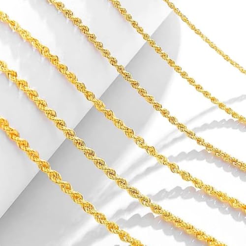 14K Yellow Gold Twisted Rope Chain Necklace for Men & Women – 1.5 mm to 4.2 mm, 16-36 Inch Lengths Available3