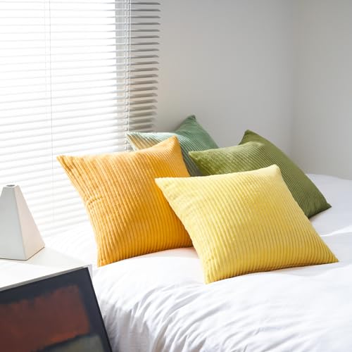 Image of Topfinel Euro Shams Decorative Throw Pillow Covers 26x26 Inch Set of 4,Oversized Large Cushion Cases for Couch Sofa,Living Room,Corduroy Yellow Green Summer Home Decor