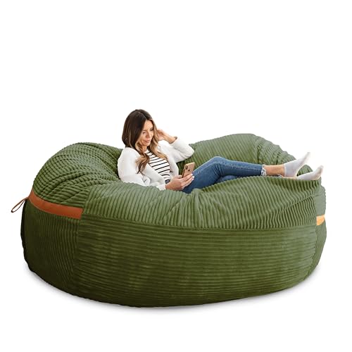 Big Joe Fuf 7Ft Oversized Foam Bean Bag Chair for Kids and Adults, Ideal for Family Movie Room and Living Space, Moss Green Corded Plush, 7 feet Giant