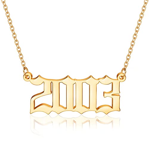 M MOOHAM Birth Year Necklace for Women, Gold 2003 Necklace Old English Birth Year Number Pendant Necklace for Women Birthday Gifts