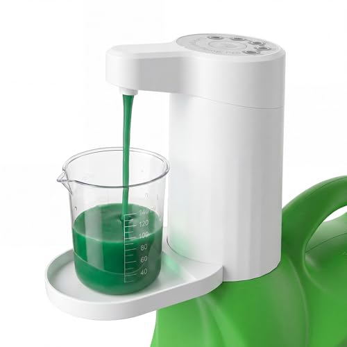 APEKX Smart Electric Laundry Detergent Dispenser with Graduated Cup, USB Rechargeable, 15-75ml Adjustable Dosing & No-Spill Design for Liquid Detergent Containers (White)