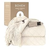 Groenland BOHEM Manta eléctrica 180 x 130 cm – Manta térmica con 9 niveles de calor y función de apagado automático – Cobertor eléctrico grande para cama y sofá – Manta calor eléctrica lavable - blanc