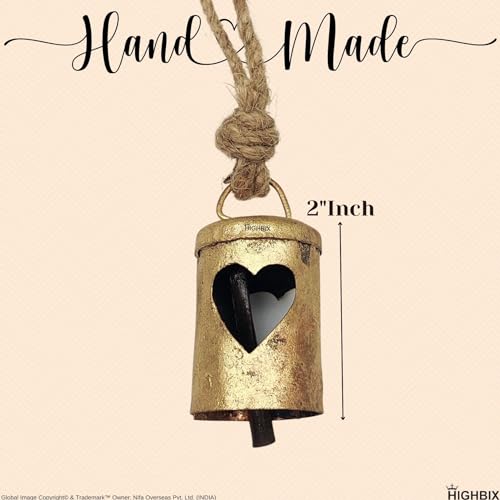 HIGHBIX Rusty Harmony Metal Bells 10 Pieces Vintage Handmade Rustic Lucky Christmas Hanging 2inch Bells on Rope (Heart Cylinder) - Thumbnail 3
