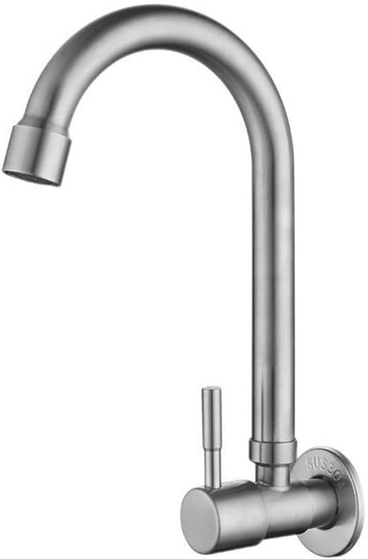 304 Stainless Steel Wall-Mounted Kitchen Sink Faucet with 360° Rotating Spout, Single Cold Water Tap for Modern Bathroom & Utility Room – Silver(S)