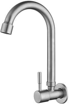 304 Stainless Steel Wall-Mounted Kitchen Sink Faucet with 360° Rotating Spout, Single Cold Water Tap for Modern Bathroom & Utility Room – Silver(S)