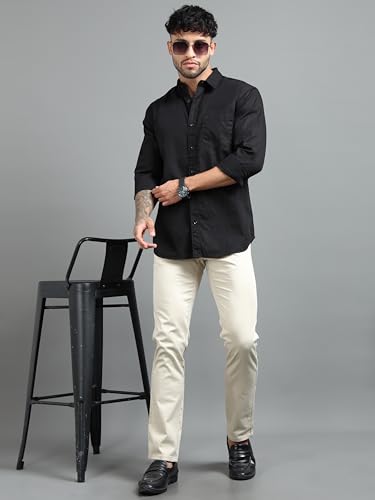 Image of Men Slim Fit Solid Spread Collar Casual Shirt