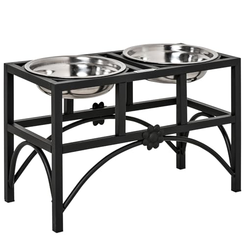 Elevated Double Dog Cat Bowls for Indoor Cats，Raised Stainless Steel Dog Cat Bowl Elevated,Pet Feeding Bowls for Food and Water Suitable for All Dogs Cats