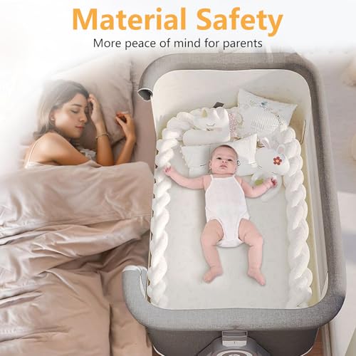سرير اطفال 4 في 1 للنوم بجانب السرير، 6 ارتفاعات قابلة للتعديل، سرير اطفال محمول سهل الطي مع مرتبة مريحة وشبكة تخزين ناموسية للرضع حديثي الولادة