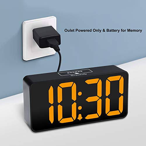 Image of DreamSky Small Digital Alarm Clock for Bedroom with Large Big Numbers | Electric Bedside Desk Clock with USB Charging Port, Brightness Dimmer, Adjustable Alarm Volume, USB-C Adapter Powered