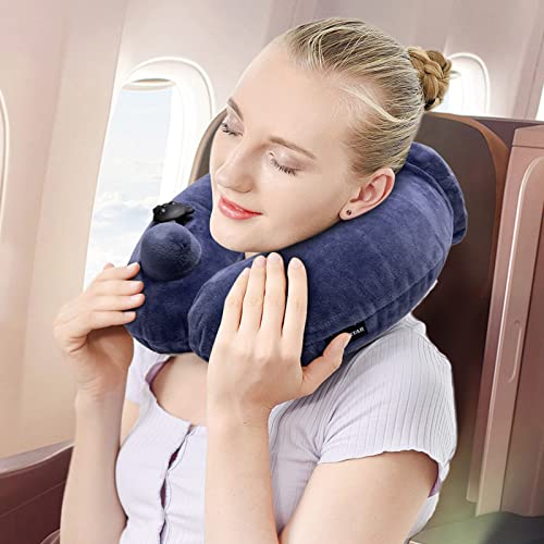 Spurtar Inflatable Travel Pillow, Airplane Pillow, Neck Pillows For Travel, U Shaped Pillow Neck Pillow For Kids And Adults, Airplane Essentials Velvet Travel Pillows For Sleeping Airplane Navy Blue #TOP1